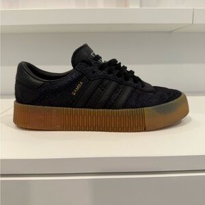 Adidas Sambarose Core Black Snakeskin Textured Sneakers with Tan Sole 6